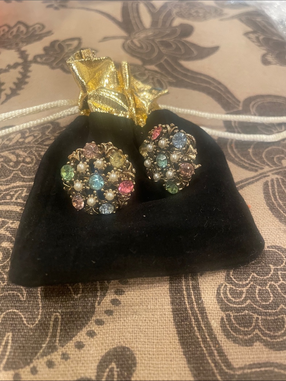 Multicolor Crystal Cluster Clip-On Earrings - Vintage Style